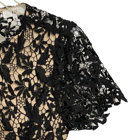 NWOT NSR Open Back Lace Overlay Midi Dress Size M Black Beige Short Sleeve Fairy - Picture 6 of 16